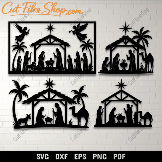 Nativity scene SVG cutting file with Holy Family and angels