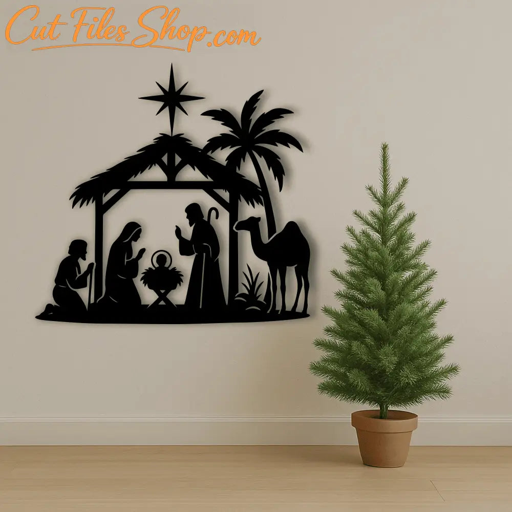 Nativity vector EPS with palm trees for church décor and crafts
Nativity scene PNG for Christmas sublimation projects