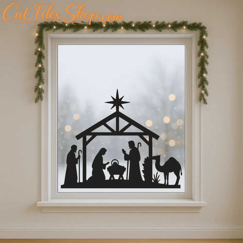 Holy Family SVG template with star and stable for CNC cutting