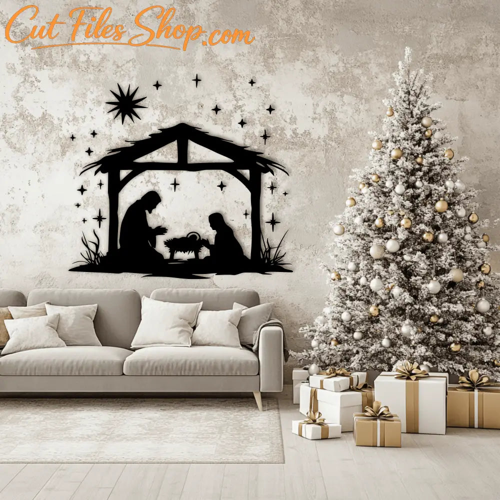 Nativity Scene Cut Files, SVG for Cricut & Silhouette, DXF for Laser Cutting, DIY Holiday Decoration, Holy Family SVG, Christmas Star DXF