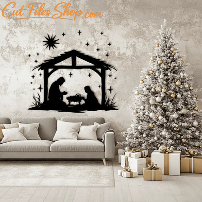 Nativity Scene Cut Files, SVG for Cricut & Silhouette, DXF for Laser Cutting, DIY Holiday Decoration, Holy Family SVG, Christmas Star DXF