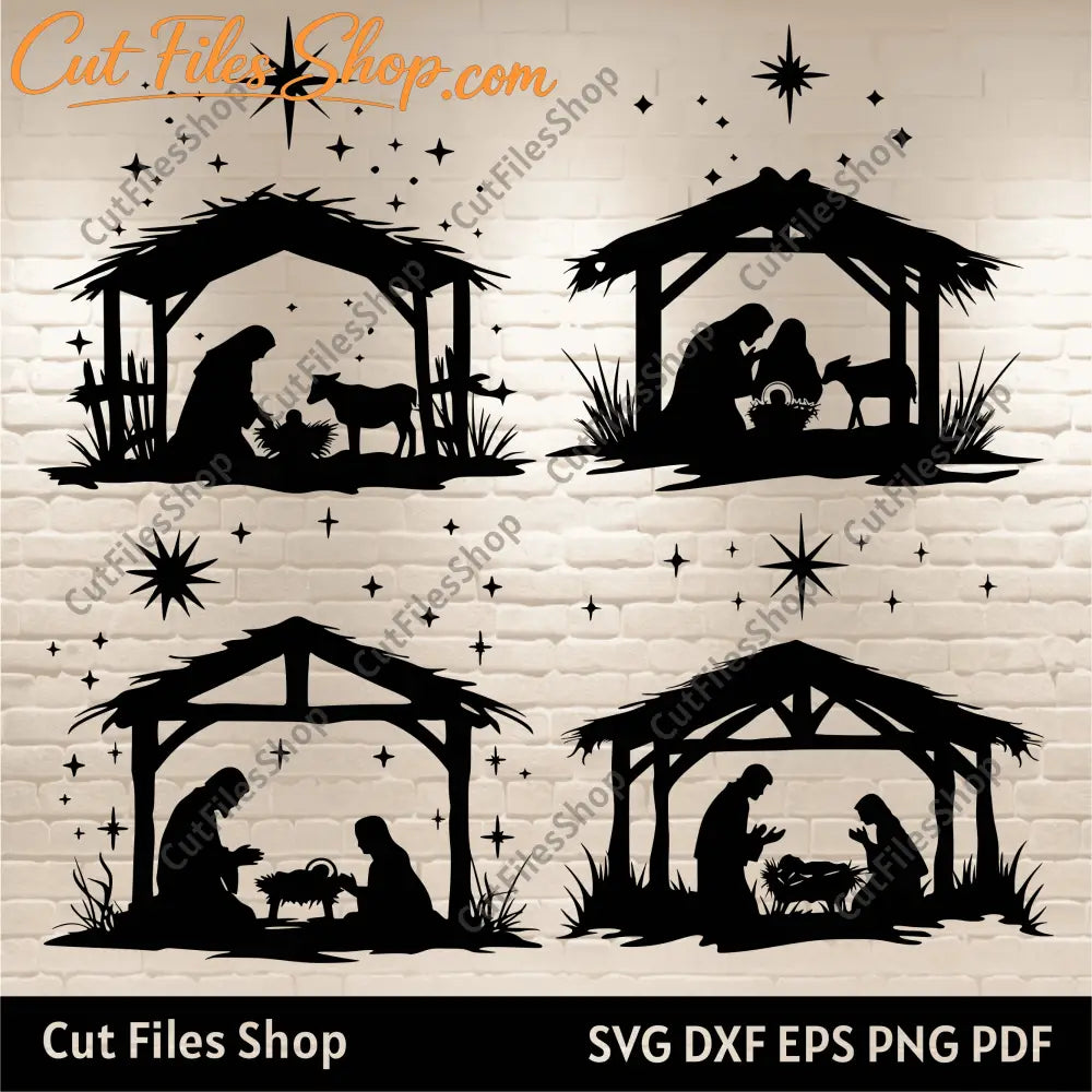 Nativity Scene DXF for Laser Cut, SVG for Cricut & Silhouette, DIY Christmas Decoration, Holy Night SVG, baby Jesus SVG, Virgin Mary svg