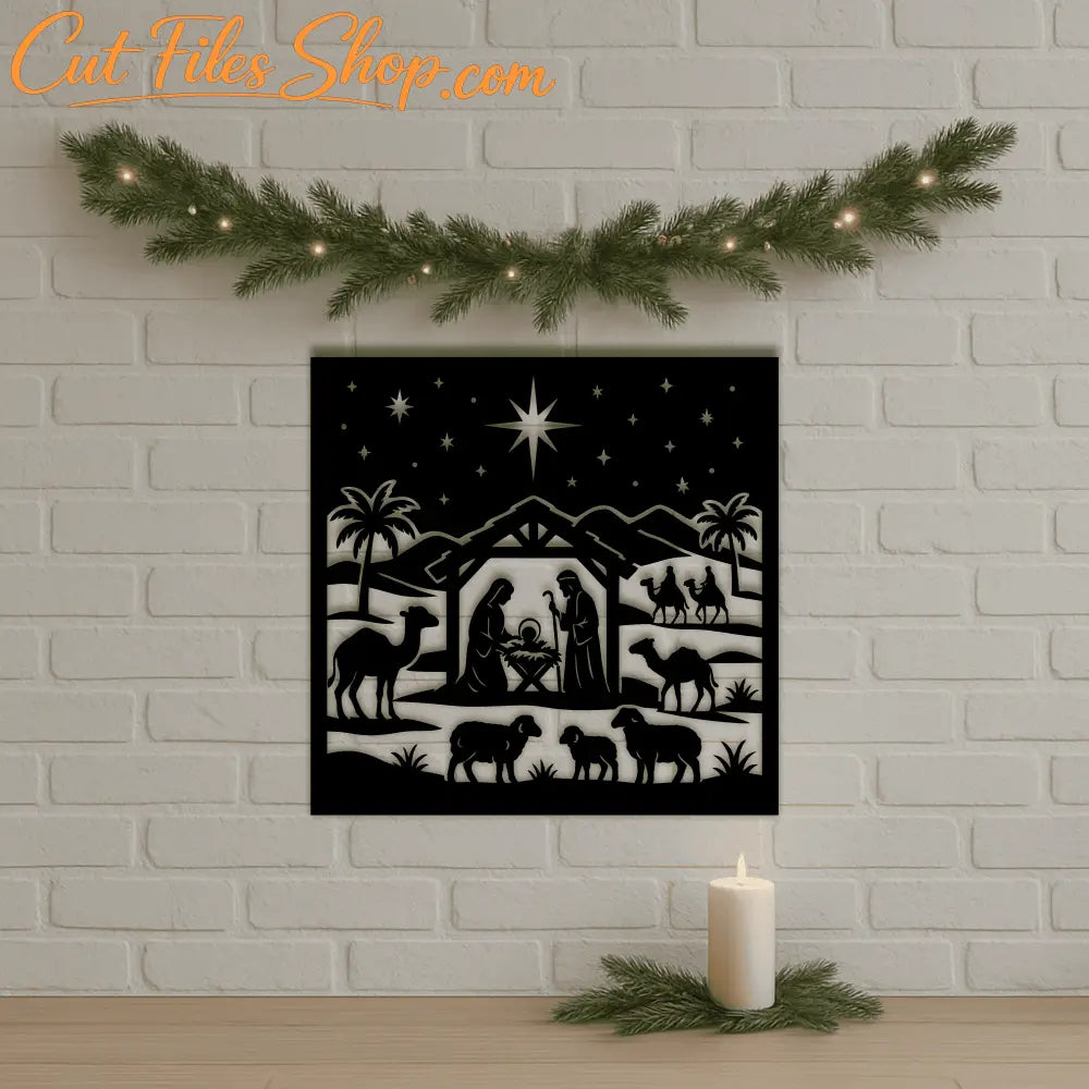 Holy night nativity DXF design for rustic Christmas décor