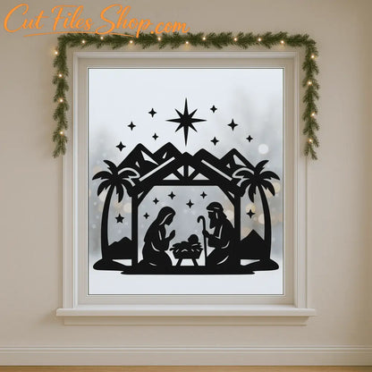 Nativity SVG with Mary Joseph and baby Jesus for holiday crafts