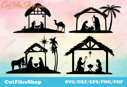 Nativity scenes, Christmas scenes dxf, christmas tree vector, SVG files