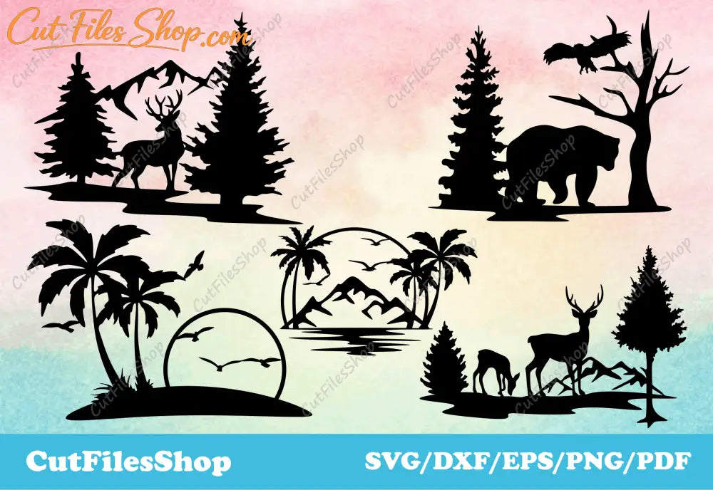 Nature cut files, animals for cricut, svg vector files, DXF for laser, png for sublimation