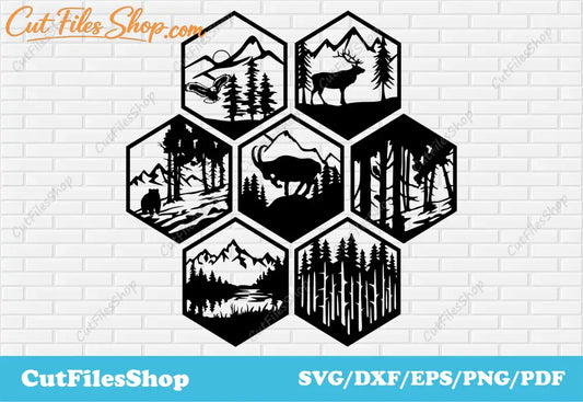 Nature geometric dxf, home decor dxf files, geometric nature svg, svg wildlife, png wildlife, decor dxf, plasma cnc files, wall decor dxf, nature dxf files for laser cutting