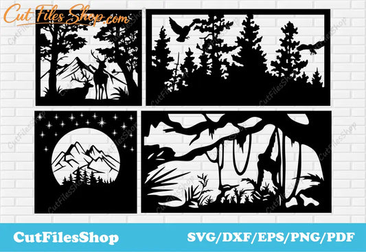 Nature panels dxf files, Nature scene dxf, Wall decor for laser Cutting, animals scene dxf, wildlife scene dxf files, nature scene cdr, svg nature, svg for cricut, dxf files, Plasma Cutting files, Laser Cutting DXF