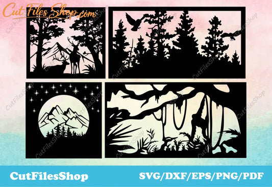 Nature scene svg, dxf stencil, forest scene dxf, files for plasma, art decor dxf, home decor dxf, Animal Scene SVG, Forest dxf files , Wildlife Dxf for Plasma