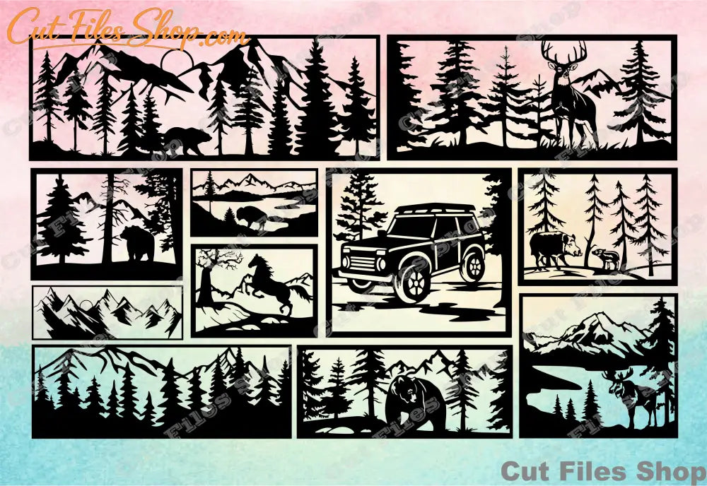 Nature scene, cut files, dxf for laser, animals scene, animals cut files - Cut files shop