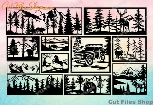 Nature scene, cut files, dxf for laser, animals scene, animals cut files - Cut files shop
