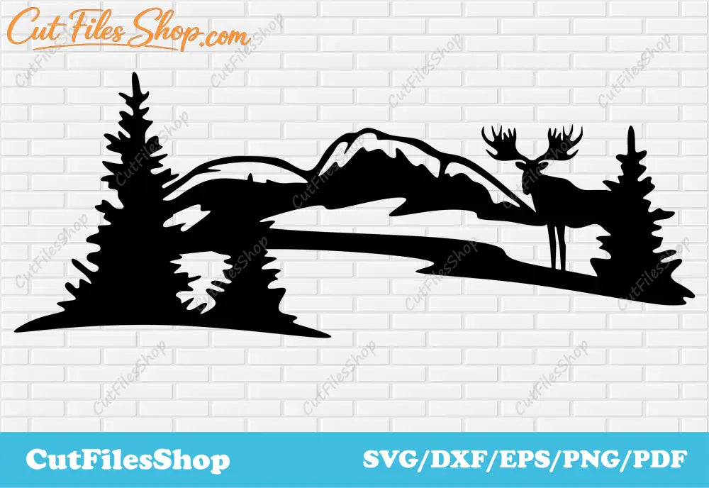 Nature scene dxf for laser cut, Deer scene dxf for plasma cut, Deer svg for cricut, dxf animals for plasma machines, svg crafts nature, laser cut wildlife dxf, forest scene dxf, art dxf for cnc, art deco dxf, download cnc files