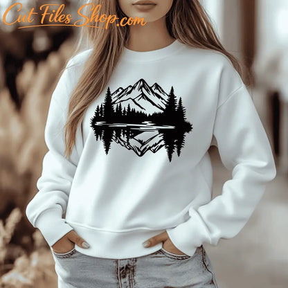 Nature Scenes DXF for CNC Laser Cutting, Mountains SVG for Cricut Projects, Sweatshirt design svg