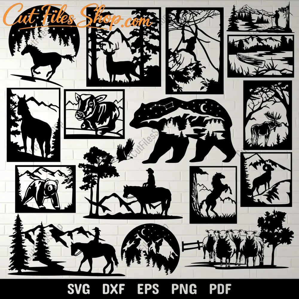 Nature Scenes Vector Cut Files, DXF for CNC & Laser, SVG for Cricut & Vinyl