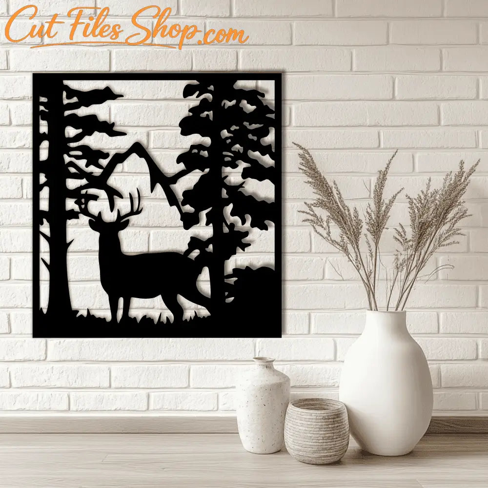 Deer Panel with Forest Vector Cut Files, DXF for CNC & Laser, SVG for Cricut & Silhouette