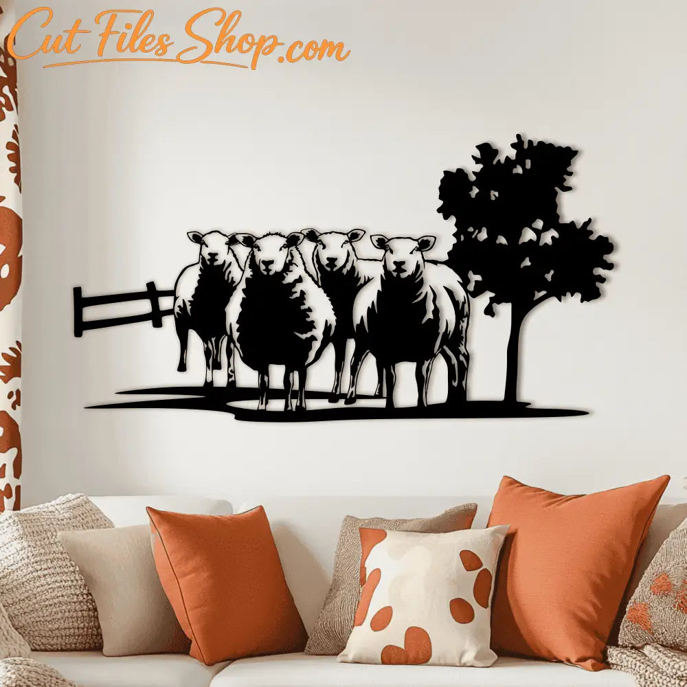 Farm Sheep scene svg, DXF for CNC Cutting, Vinyl & Laser Engraving