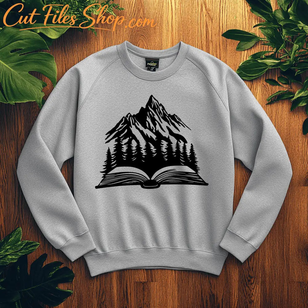 Open Book and Mountain Scene SVG, Cutting Files for Cricut, Silhouette, and CNC, t-shirt design