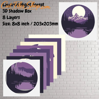 Night Forest 3D SVG for Shadow Box & CNC Crafts, Svg for Cardstock