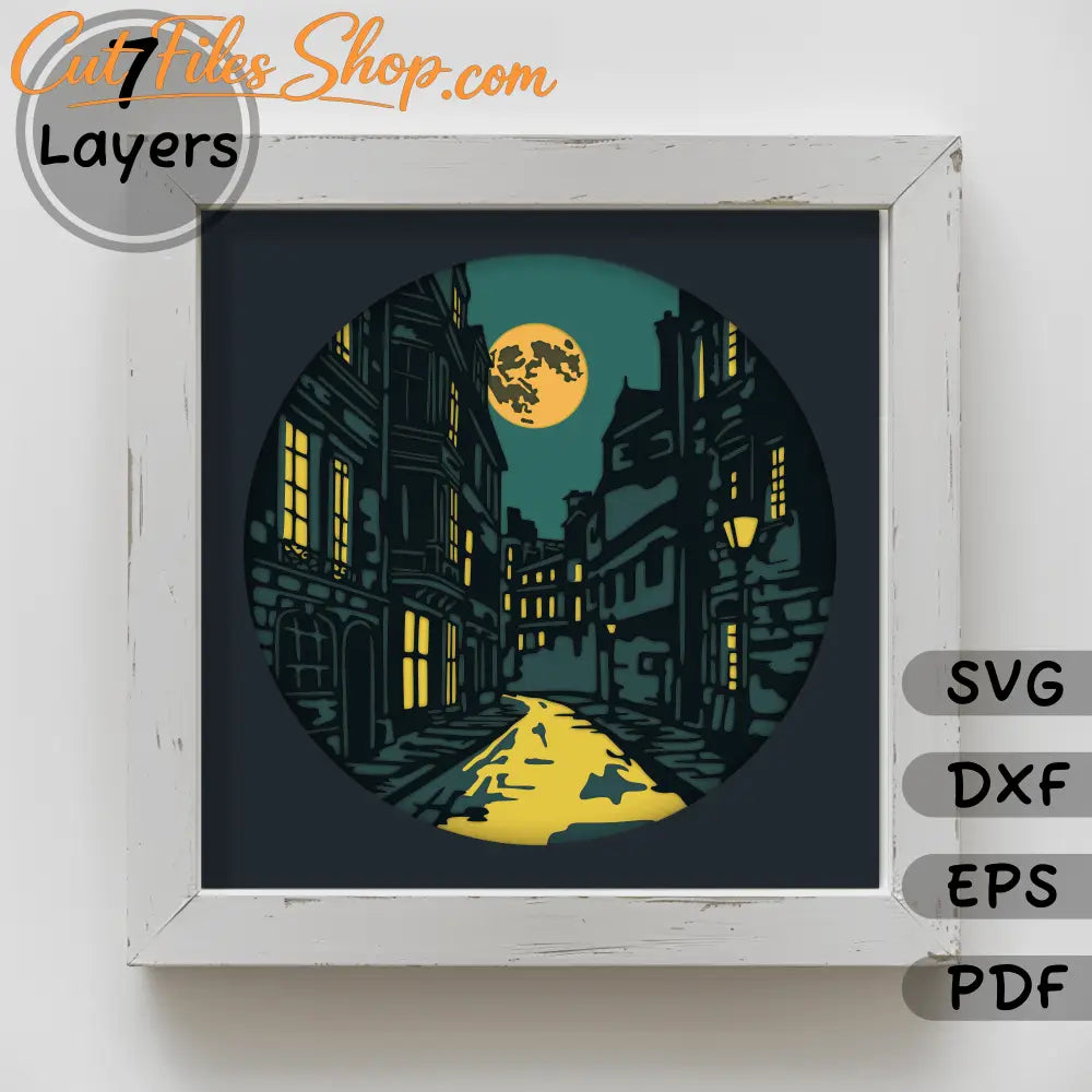 Night Street 3D Shadow Box Template, Layered SVG for Cricut, Multilayer SVG for Silhouette, Unique Gift DIY, Home Decor Crafts