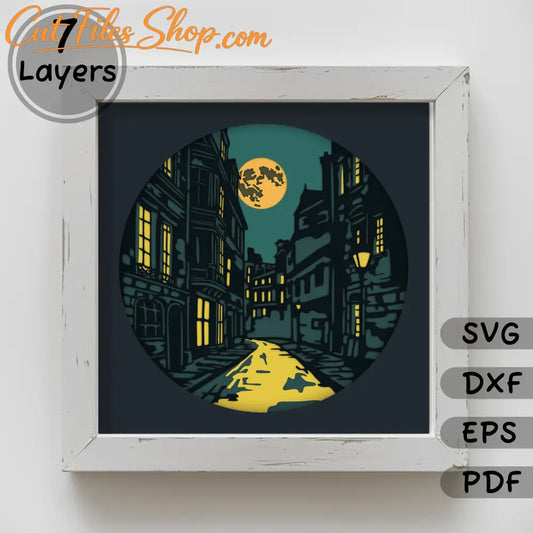 Night Street 3D Shadow Box Template, Layered SVG for Cricut, Multilayer SVG for Silhouette, Unique Gift DIY, Home Decor Crafts