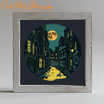 3D Shadow Box Night Street Svg Template for Cricut, Silhouette