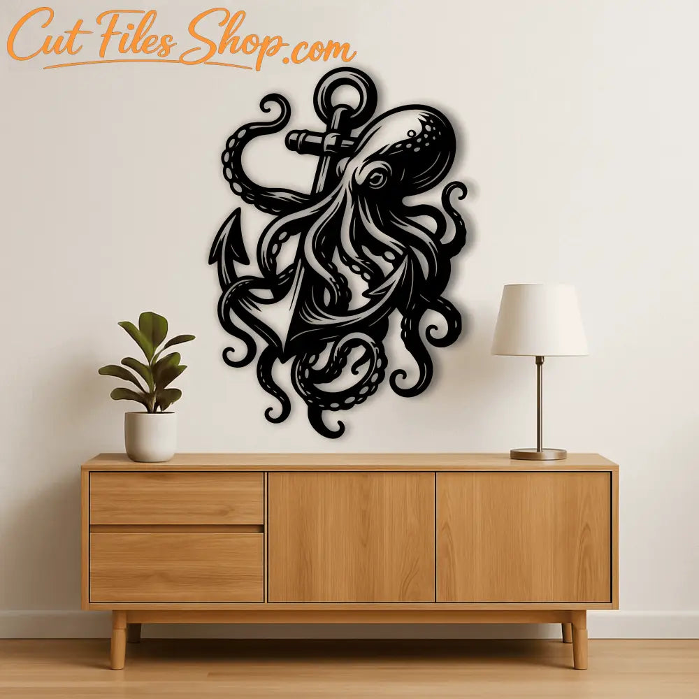 Nautical kraken and anchor silhouette for Cricut and Glowforge