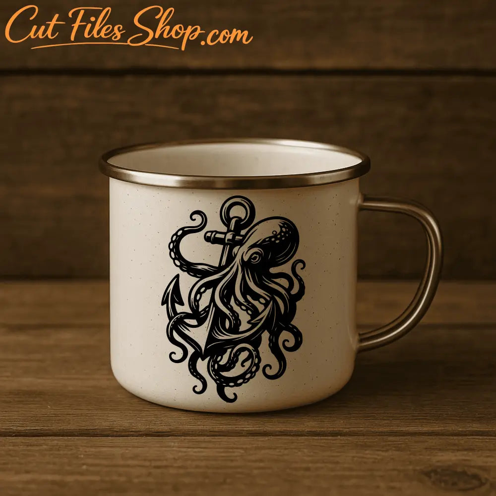 Octopus and anchor design for vinyl decals and engraving