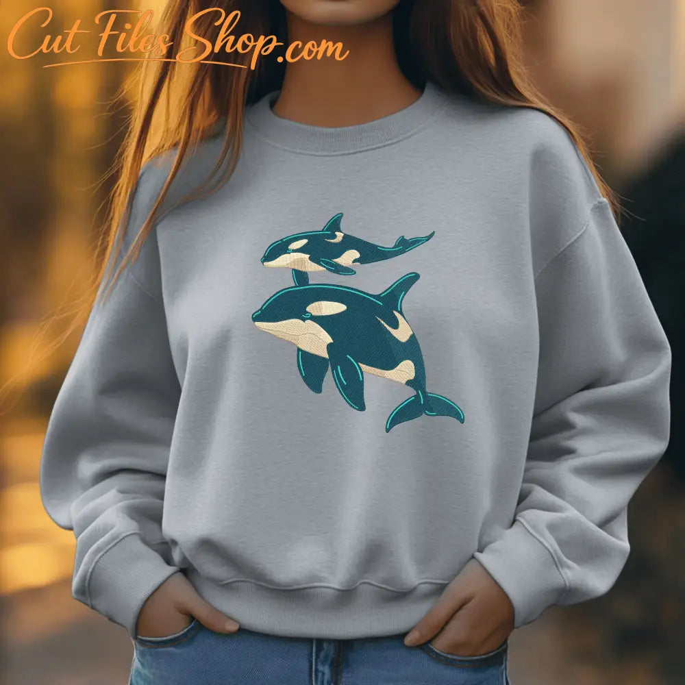 ocean embroidery design orca