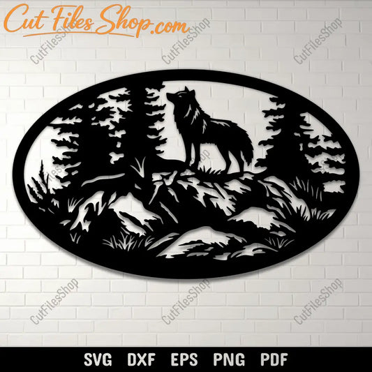 Wolf in oval frame SVG design