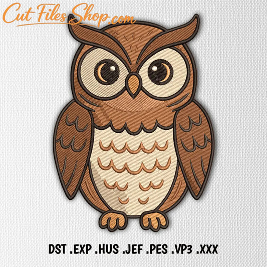 Detailed owl embroidery design with feathers