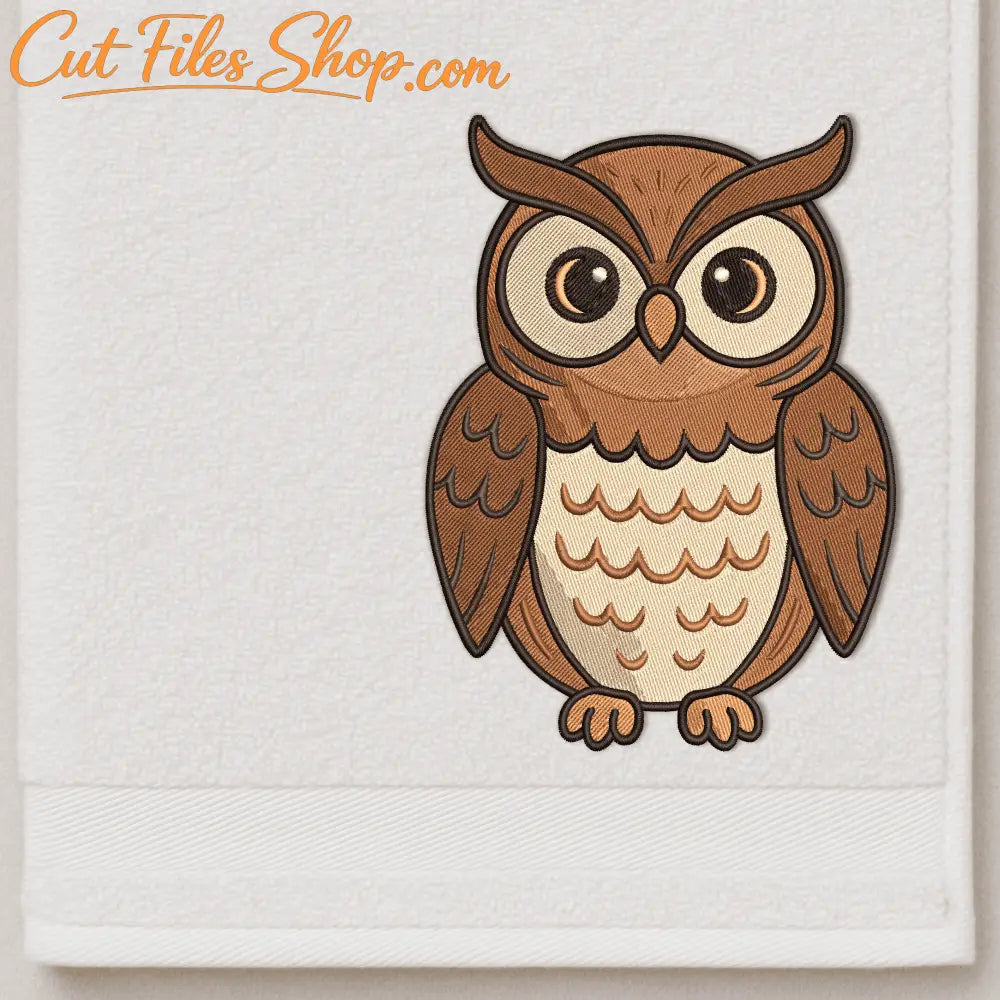 Machine embroidery of an owl bird