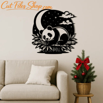 Panda family silhouette wall art template