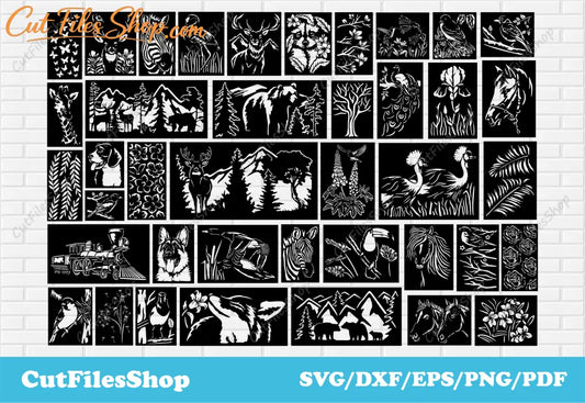 Panels dxf files for laser cutting, dxf for cnc plasma cut, water jet cnc files, svg for cricut, wildlife scene dxf, nature scenes dxf, birds scene dxf, animals scene dxf, mountains dxf, panels dxf, dxf laser files, plasma dxf, dxf for cnc, cut files, dxf files