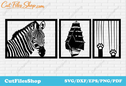 Panels dxf files for plasma cutting, ship dxf file, zebra dxf file, files for cnc laser, files for cnc, dxf cut files, panels dxf files, cnc panels for laser cut, panels cnc files