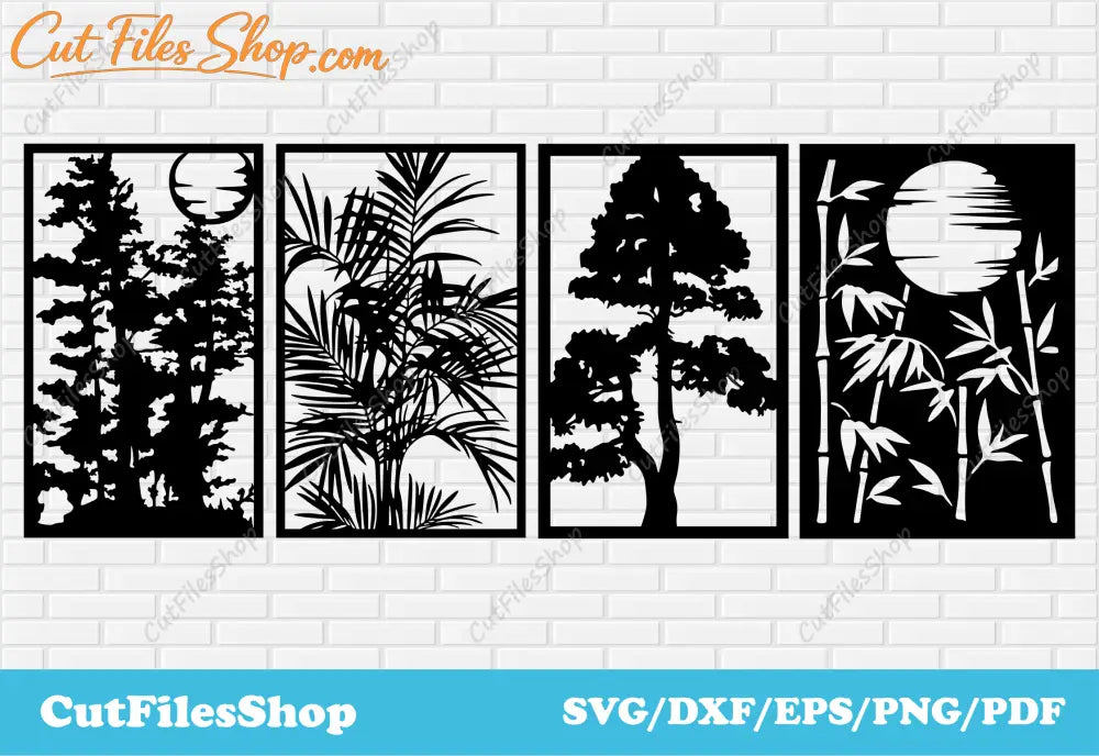 Panels dxf for laser cut, dxf for wall decor, metal dxf, panel tree dxf, panel flower dxf, panel bamboo dxf, panel forest dxf, wall art dxf, cutting files for laser, cool panel dxf, beautiful panel dxf, popular panel dxf for cnc, cnc cutting panels