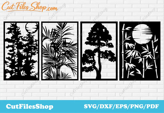 Panels dxf for laser cut, dxf for wall decor, metal dxf, panel tree dxf, panel flower dxf, panel bamboo dxf, panel forest dxf, wall art dxf, cutting files for laser, cool panel dxf, beautiful panel dxf, popular panel dxf for cnc, cnc cutting panels
