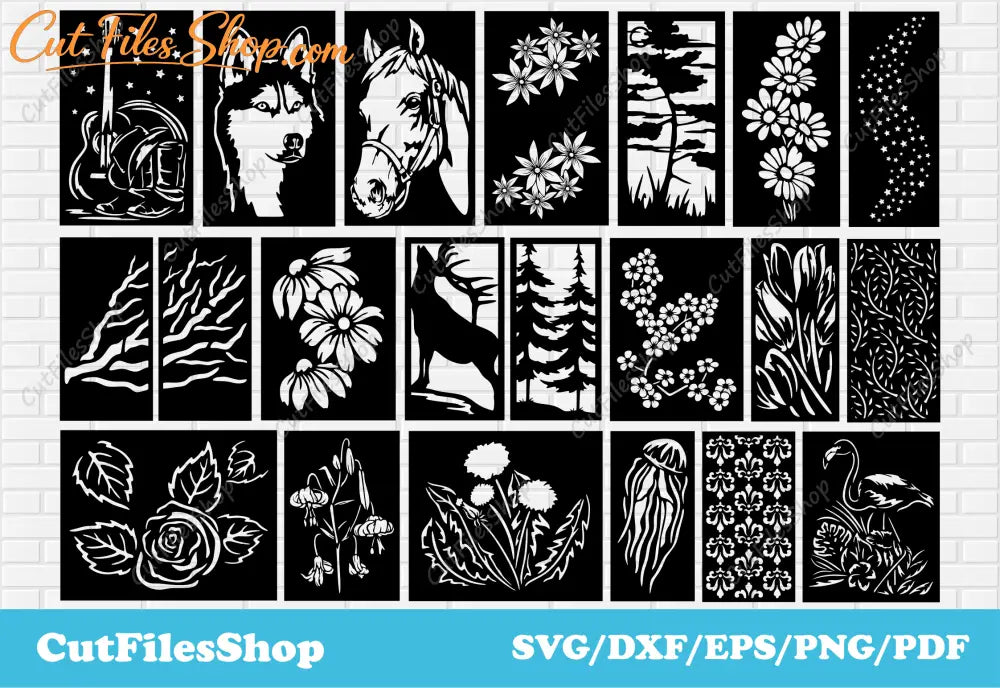 Panels dxf for laser cutting, dxf for cnc plasma cutting, svg for cricut, cutting machine files, dxf for cnc, horse panels dxf, flowers panels dxf, tree panels dxf, dxf cnc cutting, animals panels dxf, decor dxf, cutting files
