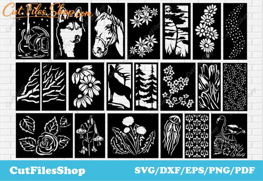 Panels dxf for laser cutting, dxf for cnc plasma cutting, svg for cricut, cutting machine files, dxf for cnc, horse panels dxf, flowers panels dxf, tree panels dxf, dxf cnc cutting, animals panels dxf, decor dxf, cutting files