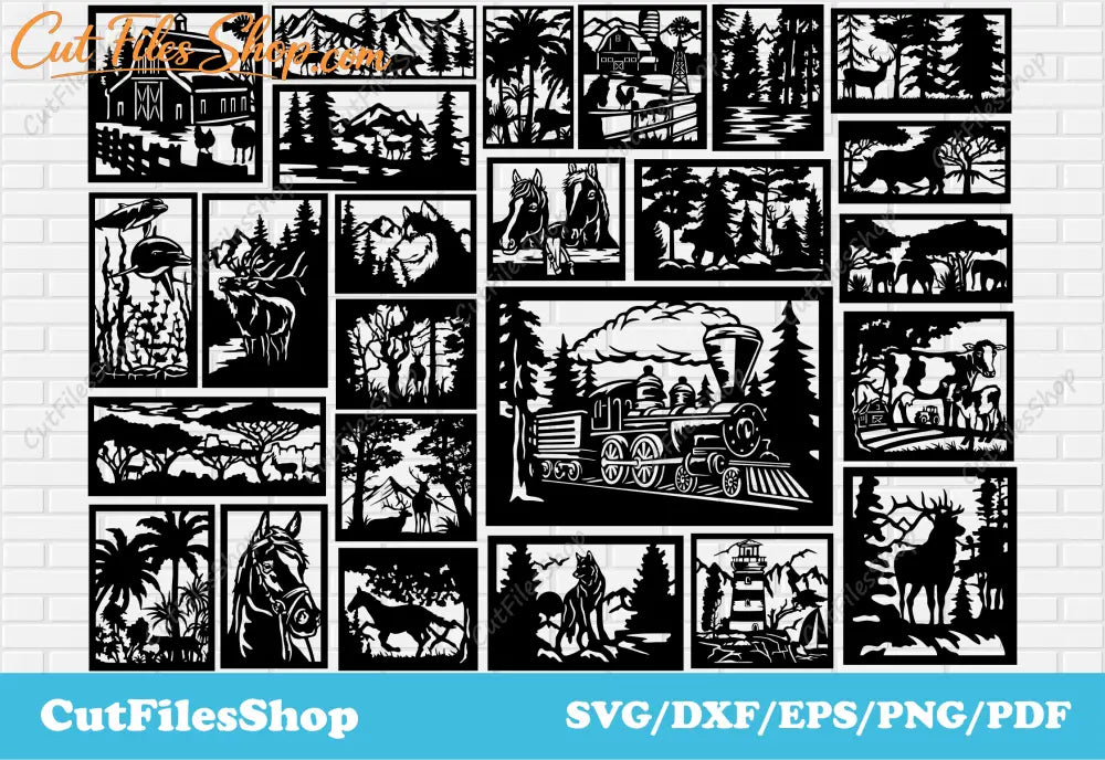 Panels DXF for laser cutting, wall decor dxf for Plasma cut, DXF for CNC, nature panels dxf, SVG for cricut, free svg bundles, free dxf panels, free svg files, train panels dxf, horses panels dxf, free bundles dxf, cnc files, garden decor dxf, deer panel dxf, farm scenes dxf, bear panels dxf, mountains panels dxf, free download dxf files, free cutting files
