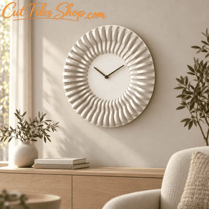 Laser-cut parametric clock designed for 8 mm plywood with SVG, DXF and PDF digital files.