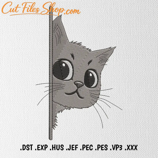 Peeking cat embroidery design for pockets