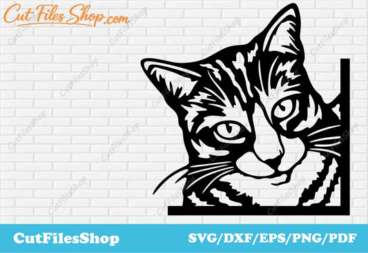 Peeking cat svg cutting files for cricut, Dxf cat for laser cutting, Home decor making, Vinyl cutting files, cat dxf, cat clip art, cat vector images, peeking pets dxf, cute cat svg files, cat for cricut, wall decor dxf, free download svg files, free dxf files download, peeking cat for cricut