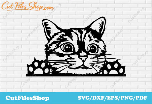 Peeking cat svg, Peeking cat dxf, pets dxf vector images, cat dxf file, cat svg, cute cat dxf files, png designs, t-shirt svg designs