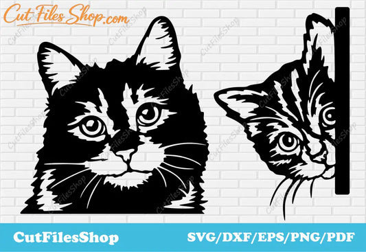 Peeking cats dxf for laser cut, Cat Portrait from Photo, svg for shirts, Cnc files for metal, Cricut files, Silhouette png, cats vector, cats clip art, download dxf cat, cat dxf from photo, vector art cat, peeking animals svg, ai art, cute pets dxf