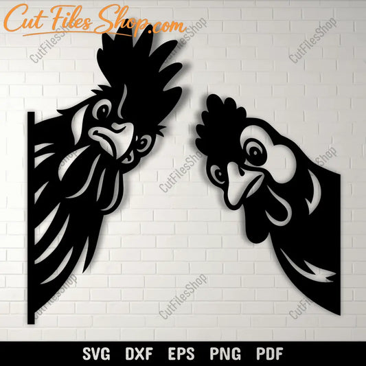 Peeking chickens and rooster DXF SVG farm animal cutting file for Cricut