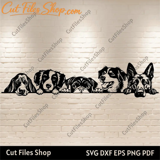 Peeking dogs svg for Cricut, Dogs dxf files, best laser cut svg files, peeking pets svg, cutting files, german shepherd svg, pug dog svg, collie dog svg, peeking animals svg, dxf files for laser, cnc files for wood