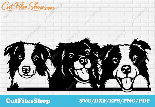 Peeking dogs svg for cricut, border collie svg, Border Collie Silhouette, Dogs dxf for laser, peeking border collie svg, border collie dxf, border collie vector, free dogs vector, t-shirt dogs, dog portrait svg, custom dog dxf svg, cute pets dxf