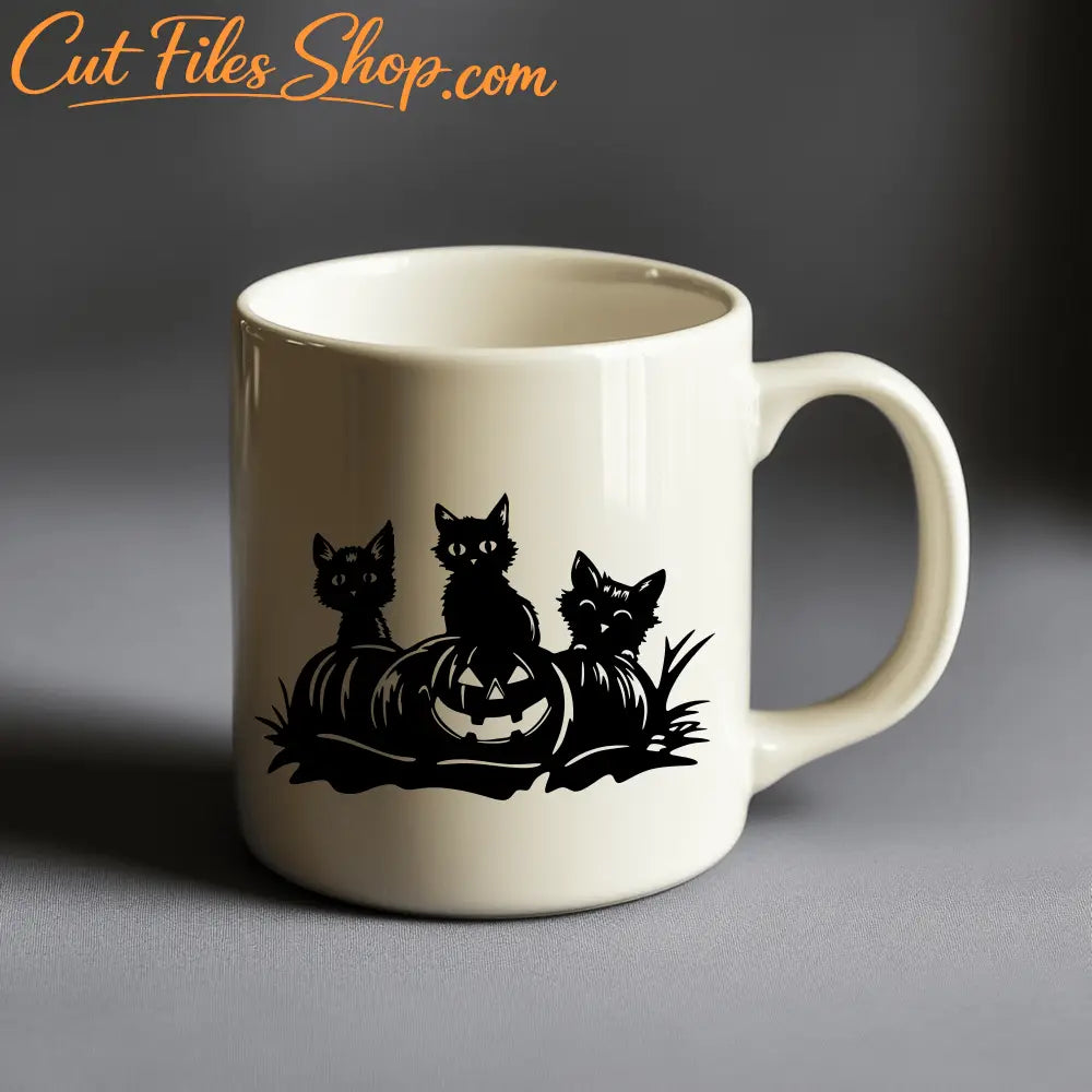 Peeking Cats Halloween SVG, DXF for CNC Cutting, Cricut & Silhouette Files, PNG T-Shirt Design, Halloween mug design