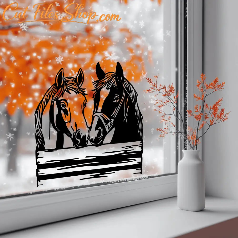 Peeking Horses DXF for CNC & Laser Cutting, DIY Vinyl decal for Window