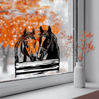 Peeking Horses DXF for CNC & Laser Cutting, DIY Vinyl decal for Window